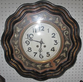 ANTIQUE FRENCH NAPOLEON III WALL CLOCK Antique French Napoleon III Wall Clock. 19th Century. Measures 19-1/2" tall x 19-1/2" wide. Condition is good. Some Wear. Starting Bid $50. Auction Estimate $150 - $250.   