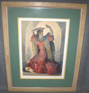 JUAN MIGUEL SANDRES ORIGINAL WATERCOLOR PAINTING Original Watercolor Painting of a Flamenco Dancer by Juan Miguel Sandres. Framed under glass. Frame measures 21" tall x 17-1/4" wide. Condition is good. No damage. Starting Bid $20. Auction Estimate $60 - $100.   