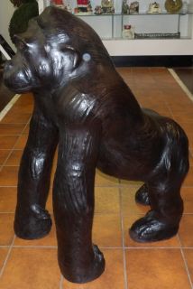 LARGE HANDMADE LEATHER GORILLA SCULPTURE Large, Handmade Leather Gorilla Sculpture. Measures 33" tall x 16" wide x 27" deep. Condition is Very good. No damage. Starting Bid $100. Auction Estimate $250 - $400. 