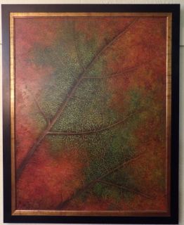 CONTEMPORARY LEAF GICLEE Signed WILLSON Large, Contemporary Giclee on Canvas. Signed Willson. One of 2 in this Auction. Frame measures 62-1/2" tall x 50-1/2" wide. Condition is Excellent. Mint. No damage. Starting Bid $50. Auction Estimate $300 - $400. 