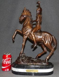BRONZE "SCALP"  SCULPTURE after FREDERIC REMINGTON Western Bronze Sculpture "Scalp" after Frederic Remington on a Triple Marble Base. Signed. Measures 20" tall x 12" wide x 6" deep. Overall condition is Excellent. No Damage. Starting Bid $300. Auction Estimate $400 - $500.   