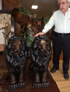 BRONZE SEATED LION PAIR Pair of Seated Bronze Lions. High Quality Bronze with excellent Detail and patina. Each measure 40" tall x 21" wide x 32" deep. Condition is Like New, Mint. No Damage at all. Starting Bid $3,000. Auction Estimate $4,000 - $6,000.    