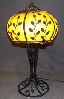 ART DECO STYLE TABLE LAMP Art Deco "Edgar Brandt" Style Table Lamp with Art Glass Shade. Lamp measures 25-1/2" tall x 16" wide. Condition is Excellent. Mint. No damage. Starting Bid $250. Auction Estimate $350 - $500.   