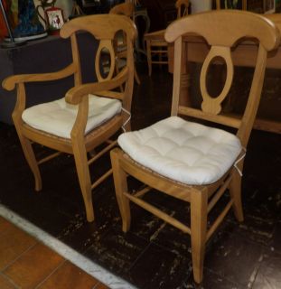 SET of 6 PINE FARMHOUSE DINING CHAIRS Set of 6 Pine Dining Chairs with Rush Seats. 2 Arm and 4 Side Chairs. Arm Chairs each measure 37" tall x 21" wide x 23" deep. Side chairs each measure 37" tall x 17-1/2" wide x 21" deep. Condition is very good. No damage. Starting Bid $300 for all 6. Auction Estimate $400 - $600.  