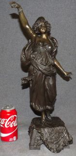 VINTAGE BRONZE "CASTANETS" SCULPTURE by LEON PILET  Vintage Bronze Sculpture by Leon Pilet (French, 1836-1916). Titled "Castanets". Measures 18-3/4" tall x 9-1/2" wide. Artist Signed. Overall condition is very good. No damage. Starting Bid $300. Auction Estimate $400 - $600.     