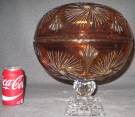 AMBER CUT CRYSTAL LIDDED BOWL Amber Cut Crystal Lidded Bowl. Measures 13-1/2" tall x 12" wide. Condition is Brand New, Mint. No Damage at all. Starting Bid $150. Auction Estimate $250 - $350.    