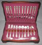 INTERNATIONAL STERLING "SPRING GLORY" FLATWARE SET 80oz International Sterling Silver "Spring Glory" 74 piece Flatware Set. Aprox 80 ounces. Set Includes: 12 Knives, 12 Teaspoons, 12 Butter Knives, 12 Soup Spoons, 12 Forks, 12 Salad Forks & 2 Serving Pieces. Condition is good. No damage. Box included. Starting Bid $1,800. Auction Estimate $2,000 - $2,500.     