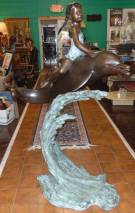  LARGE BRONZE GIRL RIDING DOLPHIN FOUNTAIN SCULPTURE