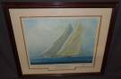 TIM THOMPSON PRINT "YACHTS of the AMERICA CUP" Framed & Double Matted Sailing Print Titled "The Big Racing Cutters" by Tim Thompson. "Yachts of the Americas Cup" Series. Frame measures 25" tall x 31" wide. Overall condition is very good. No damage. Starting Bid $40. Auction Estimate $60- $90.    