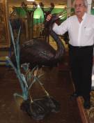 GIANT BRONZE HERON FOUNTAIN SCULPTURE Giant Bronze Heron Fountain Sculpture. Artist signed and Limited Edition Numbered. High Quality Bronze with excellent Detail and patina. Sculpture functions as a Water Fountain Feature as well. Measures 62" tall x 46" wide x 24" deep. Condition is Like New, Mint. No Damage at all. Starting Bid $2,500. Auction Estimate $3,000 - $4,000.      