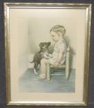 VINTAGE BESSIE PEASE GUTMANN PRINT Vintage, Framed Print by Bessie Pease Gutmann. Titled "Sympathy". Frame measures 19" tall x 15-1/4" wide. Overall condition is good. Minor wear to frame finish. Starting Bid $50. Auction Estimate $60 - $90.  