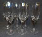 SET OF 6 CUT CRYSTAL CHAMPAGNE GLASSES Beautiful Set of 6 Cut Clear, Crystal Champagne Glasses. Brand New. Heavy and high quality European Leaded Crystal. Each measure 8-1/2" tall. Condition is New, Mint. No Damage. Starting Bid $60 for all 6. Auction Estimate $120 - $180.   