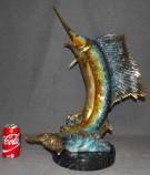 LARGE BRONZE SAILFISH SCULPTURE on MARBLE Large Bronze Sailfish Sculpture on a Black Marble Base. Artist Signed and numbered. Measures 27" tall x 19" wide. Condition is Excellent. Mint. No damage. Starting Bid $500. Auction Estimate $800 - $1,000.  