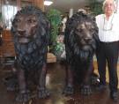 PAIR LIFE SIZE BRONZE LION SCULPTURES Pair of Huge, Life Size Bronze Seated Lions. Each weigh over 350 pounds. High Quality Bronze with excellent Detail and patina. Each measure 59" tall x 33" wide x 52" deep. Condition is Like New, Mint. No Damage at all. Starting Bid $9,000. Auction Estimate $12,500 - $15,000.     