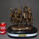 BRONZE "COMING THRU THE RYE" after FREDERIC REMINGTON Western Bronze Sculpture Titled "Coming Thru the Rye" after Frederic Remington on a Triple Marble Base. Artist Signed. Very Heavy. Measures 15" tall x 13" wide x 11" deep. This Sculpture is made entirely from Bronze with a Marble Base. Condition is Mint. No Damage. Starting Bid $700. Auction Estimate $1,000 - $1,200.  