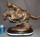 BRONZE CHEYENNE after FREDERIC REMINGTON Western Bronze Sculpture "Cheyenne" after Frederic Remington on a Triple Marble Base. Signed. Measures 18-1/2" tall x 22-1/2" wide x 9" deep. Overall condition is Excellent. No Damage. Starting Bid $450. Auction Estimate $600 - $750.   